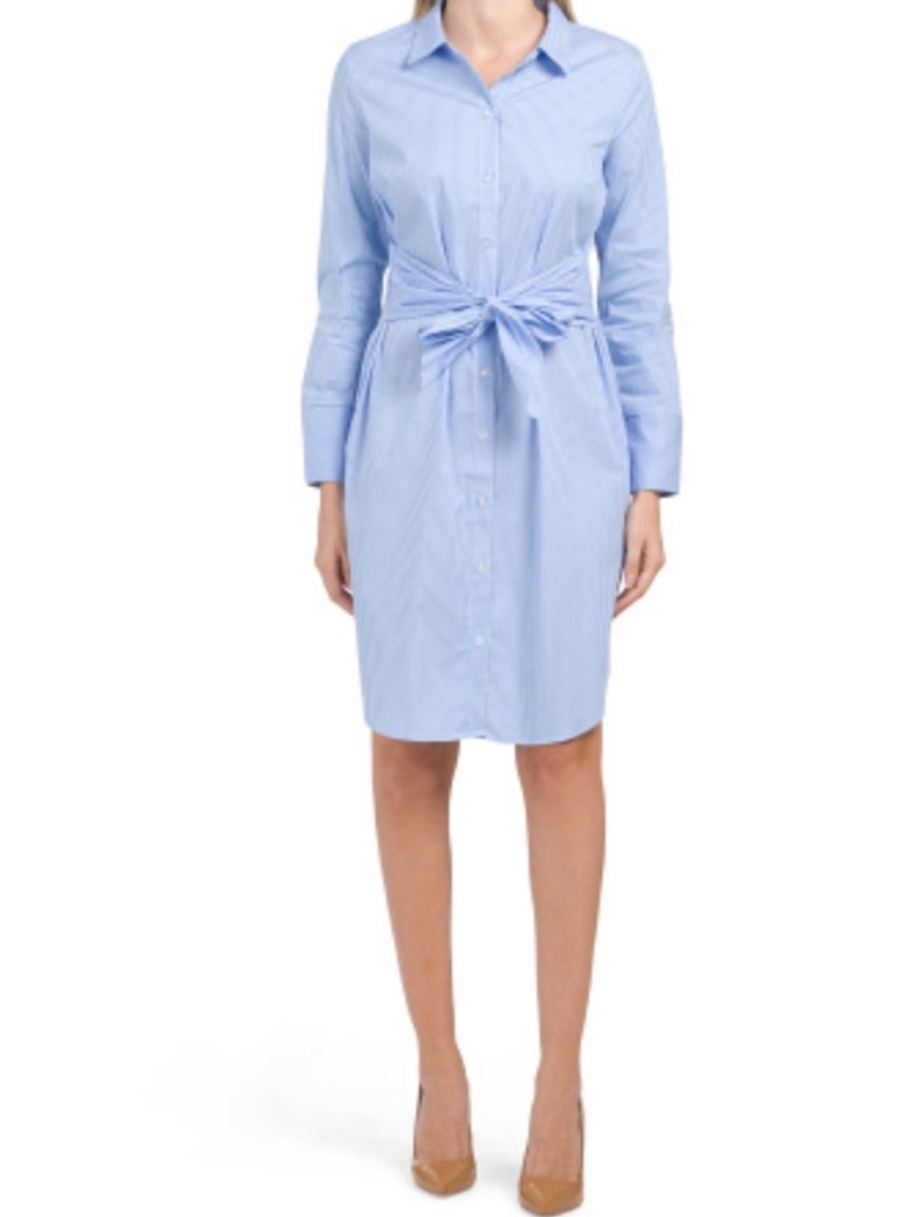 Ellen Tracy Blue & White Stripe Cotton Poplin Shirtdress